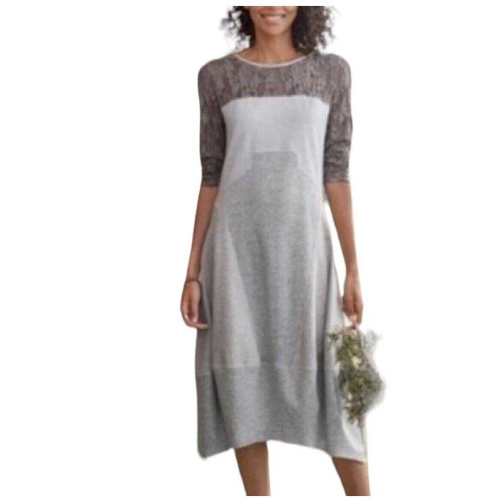 Sundance Dress Midi Size M Dress Manette Lace Long Sleeve Tones of Gray Pockets